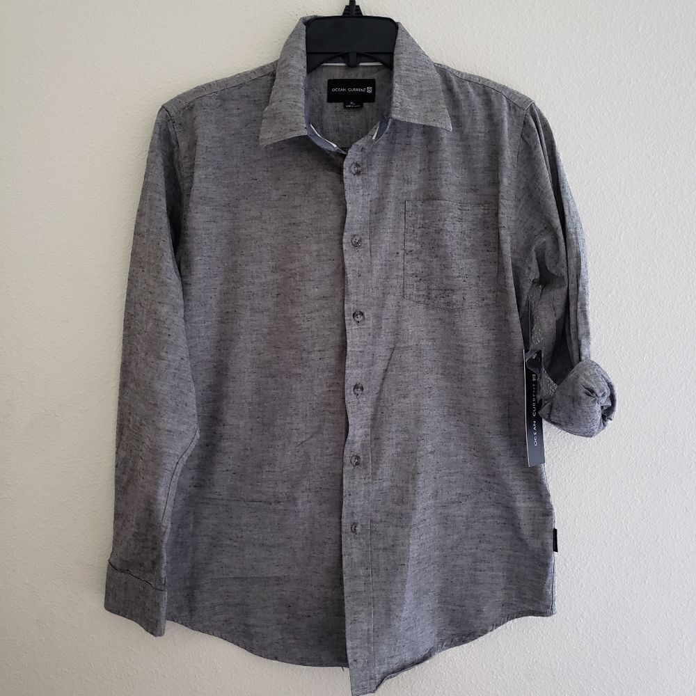Ocean Current Long Sleeve Gray Pocket Button Front Shirt